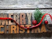 Merry Christmas, Drewniany, Wstążka, Boże Narodzenie, Napis, Gałązka