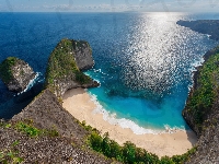 Zatoka, Wybrzeże, Ocean Indyjski, Wyspa Penida, Indonezja, Morze, Skały, Plaża Kelingking, Prowincja Bali