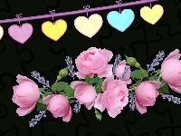 Napis, Róże, 2D, Kwiaty, Serca, Love