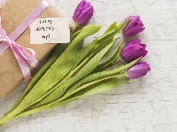 Liścik, Tulipany, Prezent, Dzień Matki