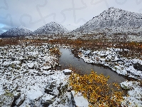 Rzeka, Góry Chibiny, Rosja, Kamienie, Zima, Ośnieżone, Obwód murmański
