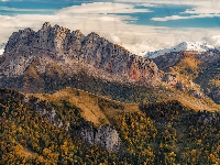 Kaukaz, Góry, Rosja, Jesień, Drzewa, Adygeja