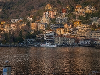Miejscowość Como, Statek, Włochy, Nabrzeże, Jezioro Como, Domy, Lombardia