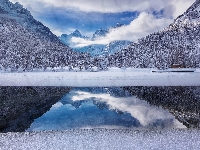 Alpy Julijskie, Jezioro Jasna, Słowenia, Zima, Góry, Kranjska Gora