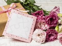 Prezent, Deski, Kwiaty, Eustoma, Kartka