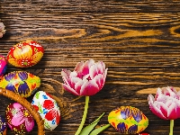 Kolorowe, Wielkanoc, Tulipany, Pisanki