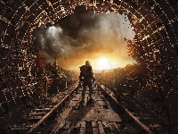 Tunel, Zachód słońca, Gra, Metro Exodus, Tory
