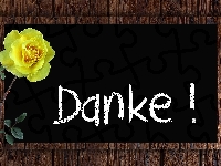 Żółte, Danke, Podziękowanie, Napis, Róże, Tabliczka, Drewno