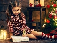 Lampion, Boże Narodzenie, Dziewczynka, List, Choinka