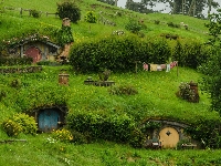 Atrakcja turystyczna, Hobbit, Nowa Zelandia, Domy, Plan filmowy Hobbiton, Wzgórze, Miejscowość Matamata
