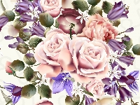 2D, Kwiaty, Róże, Białe tło