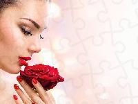 Manicure, Profil, Róża, Kobieta, Makijaż, Klips