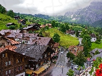 Droga, Grindelwald, Szwajcaria, Miejscowość, Domy, Góry, Kanton Berno