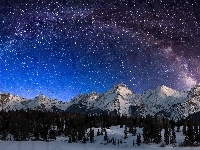 Las Gwiazdy, Góry, Droga, Zima, Noc, Mleczna