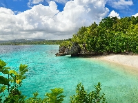 Skały, Plaża, Chmury, Wyspa Siquijor, Filipiny, Roślinność, Morze, Drzewa, Plaża Salagdoong