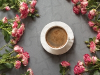 Filiżanka, Kwiaty, Róże, Kawa