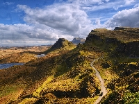 Quiraing, Jeziora, Szkocja, Góry, Droga, Wyspa Skye