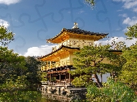 Rokuon-ji, Staw Kyko chi, Japonia, Drzewa, Świątynia Kinkaku-ji, Złoty Pawilon, Kioto
