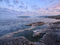 Chmury, Rosja, Jezioro Ładoga, Skały, Republika Karelii