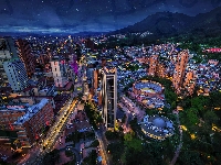 Oświetlone, Noc, Kolumbia, Góry, Miasto nocą, Domy, Bogota