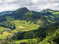 Chmury, Wzgórza, Kanton Bazylea, Zalesione, Szwajcaria, Lasy, Domy, Góry, Drzewa, Langenbruck