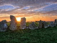 Kamienny krąg, Chmury, Irlandia Północna, Wschód słońca, Beltany Stone Circle, Kamienie, Hrabstwo Donegal