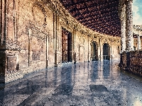 Korytarz, Architektura, Hiszpania, Kolumny, Pałac Alhambra, Krużganek, Granada