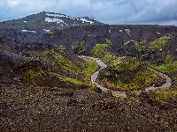 Masyw wulkaniczny, Rzeka, Islandia, Skały, Góry, Kerlingarfjoll, Zakole