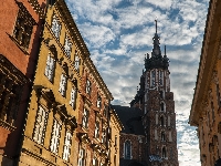 Kościół Mariacki, Hejnalica, Domy, Kamienice, Polska, Kościół Wniebowzięcia Najświętszej Marii Panny, Wieża, Bazylika Mariacka, Kraków