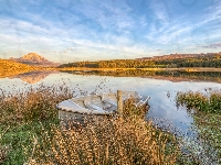 Szczyt Errigal, Trawy, Irlandia, Łódka, Góry, Jezioro Dunlewey, Gweedore