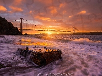 Cieśnina Golden Gate, Stan Kalifornia, Chmury, Stany Zjednoczone, Most Golden Gate Bridge, Zachód słońca
