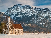 Alpy, Region Allgau, Niemcy, Zima, Góry, Kościół Eglise Saint Coloman, Bawaria