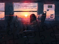 Pociąg, Kobieta, Okno, Grafika
