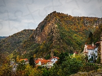 Lasy, Domy, Austria, Jesień, Góry, Drzewa, Durnstein