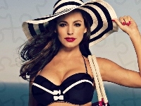 Makijaż, Lato, Kobieta, Kelly Brook, Kapelusz