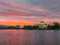 Pomnik Jeffersona, Stany Zjednoczone, Zbiornik Tidal Basin, Jefferson Memorial, Jezioro, Panteon, Wschód słońca, Waszyngton