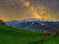 Gwiazdy, Domy, Kanton Sankt Gallen, Alt Sankt Johann, Szwajcaria, Appenzeller Alpen, Alpy Zachodnie, Wieś, Góry, Droga mleczna