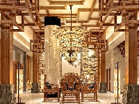 Hol, Design, Filary, Lobby, Drewniane, Wnętrze, Meble, Żyrandole