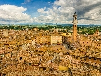 Domy, Siena, Włochy, Miasta, Wieża, Panorama, Toskania