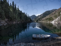Łódka, Lasy, Jezioro Kolsay, Kazachstan, Góry