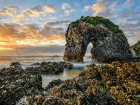 Atrakcja turystyczna, Zachód słońca, Australia, Morze, Skały, Horse Head Rock, Nowa Południowa Walia