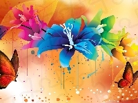 Kwiaty, Grafika, Motyle