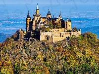 Wzgórze, Zamek Hohenzollern, Niemcy, Góra Hohenzollern, Drzewa, Badenia-Wirtembergia