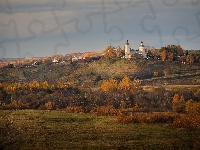 Drzewa, Cerkiew, Jesień, Wzgórze, Domy