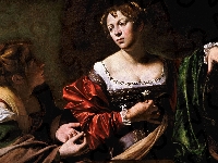 Obraz, Kobiety, Szaty, Dwie, Malarstwo, Michelangelo Merisi da Caravaggio, Kolorowe