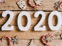 Cyfry, Lizaki, Deski, Śnieżynki, Nowy Rok, 2020, Ozdoby