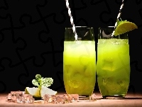 Mojito, Lód, Limonka, Szklanka, Drinki, Słomka, Mięta