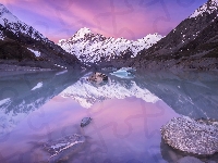 Mount Cook, Park Narodowy Góry Cooka, Nowa Zelandia, Jezioro, Góry, Góra Cooka, Wyspa Południowa