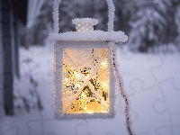 Śnieg, Lampion, Rozświetlony, Szron