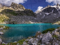 Jezioro, Skaliste, Góry, Kamienie
